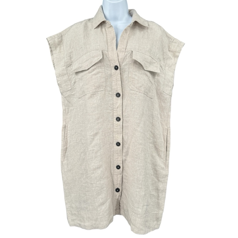 Madewell Utility Short-Sleeve 100% Linen Mini Dress Size S In Oat Oversized